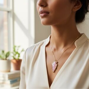 🏹 Raw Pink Gemstone Arrowhead Pendant Necklace